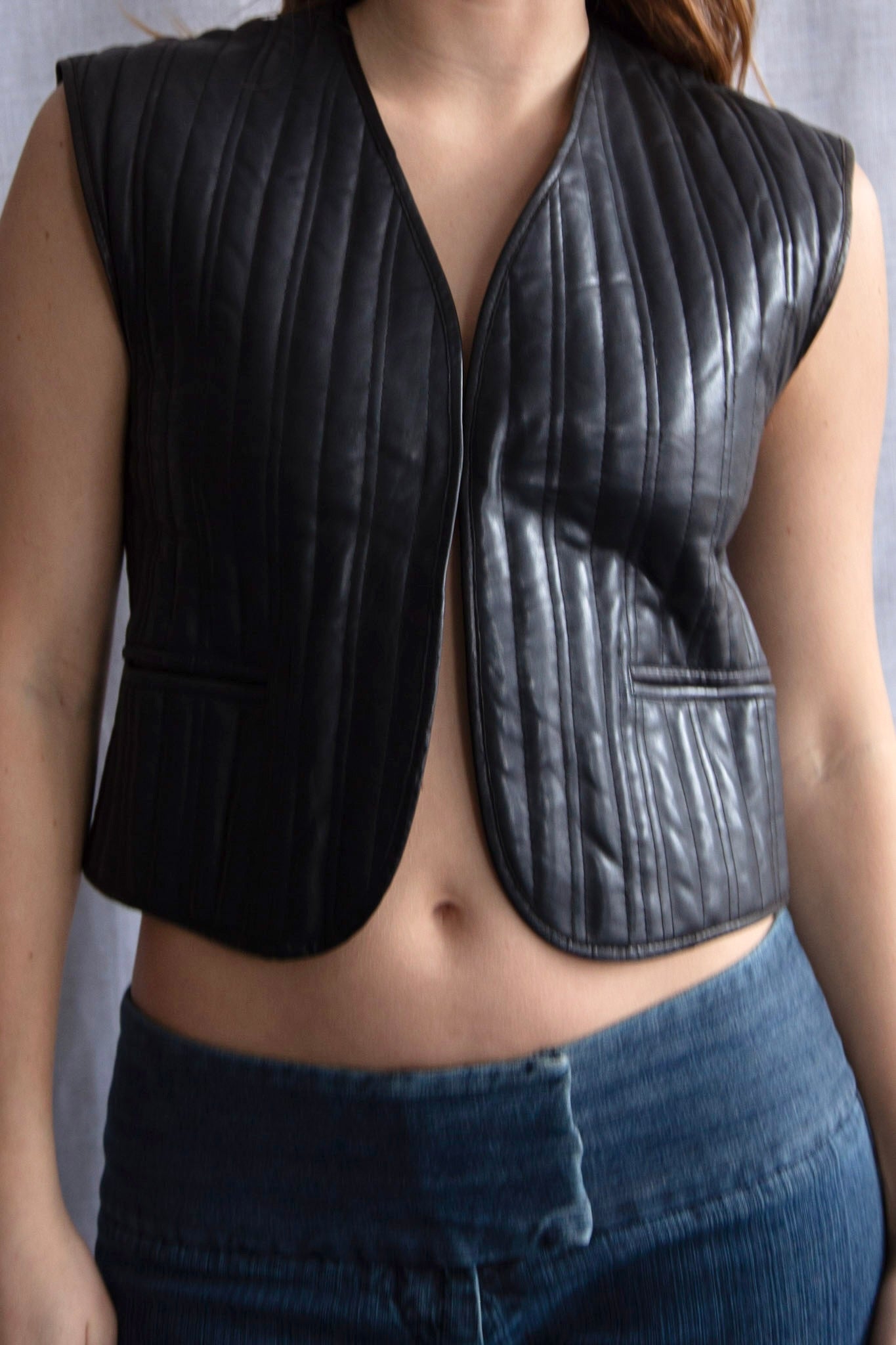 Black Reversible Leather Vest