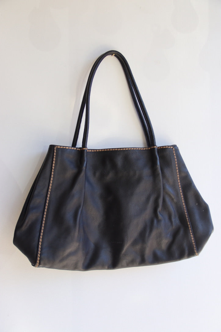 Marco Buggiani Black Leather Bag with Contrast Stitching