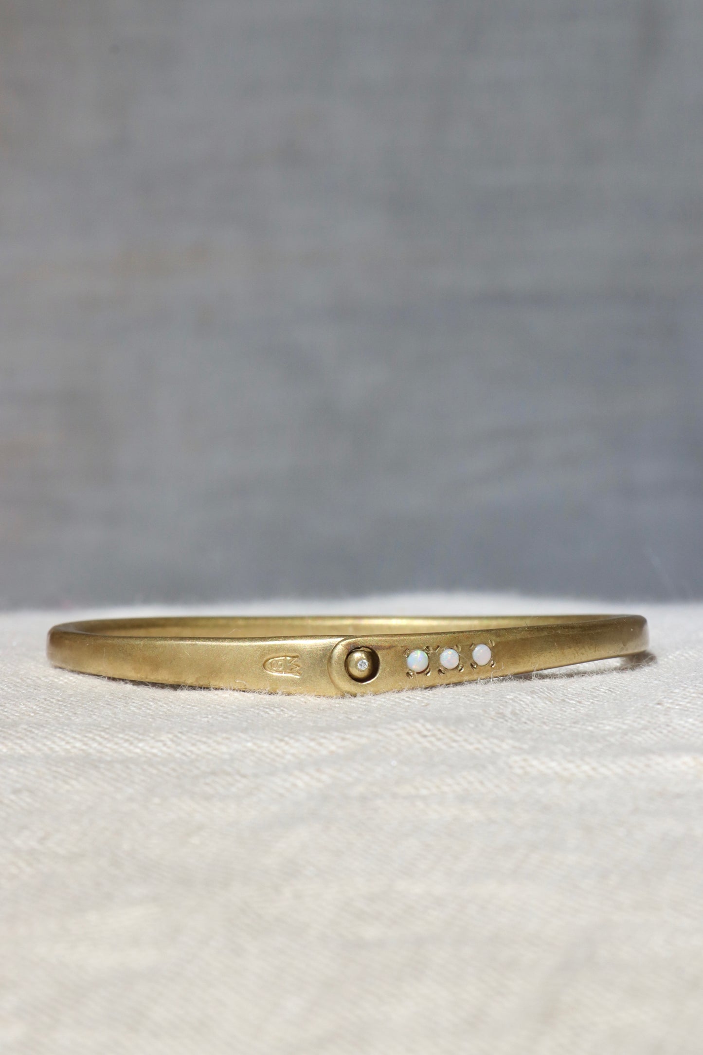 Scosha Brass Bangle Bracelet with Opal and Diamond
