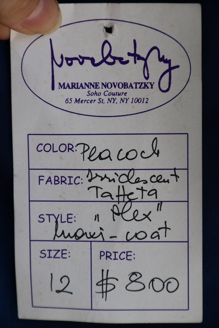 "MARIANNE NOVOBATZKY Soho Couture irridscent blue taffeta coat"