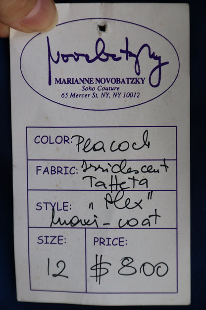 "MARIANNE NOVOBATZKY Soho Couture irridscent blue taffeta coat"