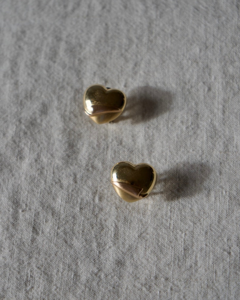 14K Tri-Color Heart Earrings