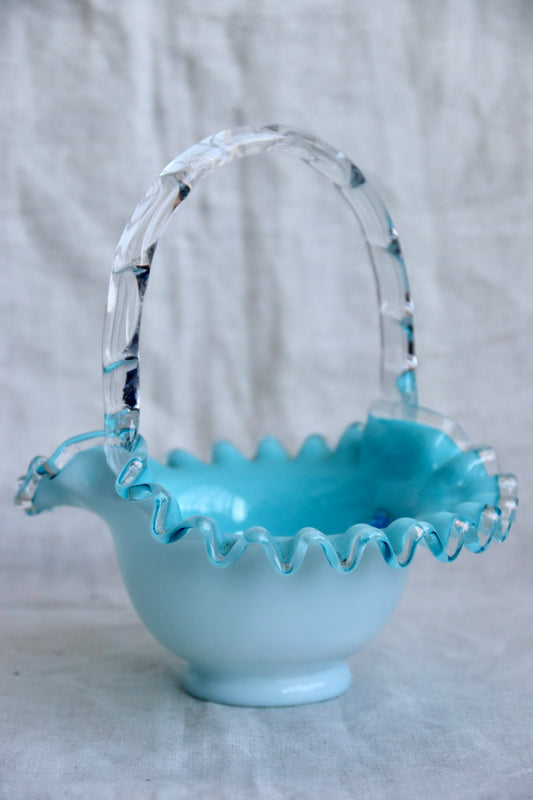 Fenton Turquoise Blue Glass Basket