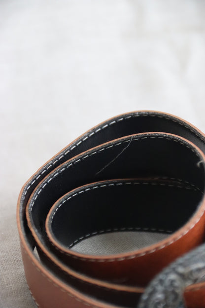 Vintage Brown Belt with Patina Hardware