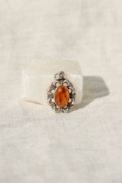 Sterling Silver Scalloped Amber Pendant
