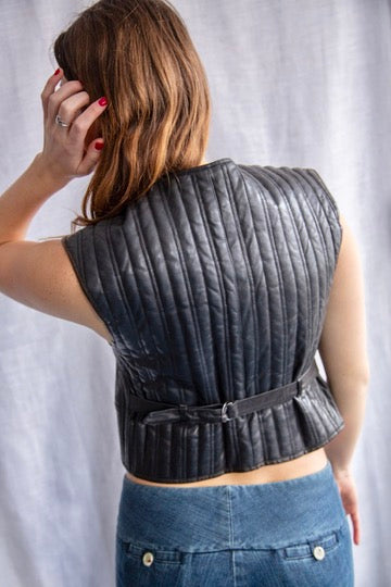 Black Reversible Leather Vest
