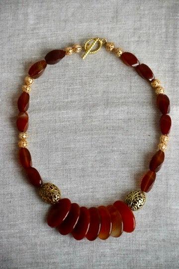 Vintage Hand Beaded Red Stone Necklace