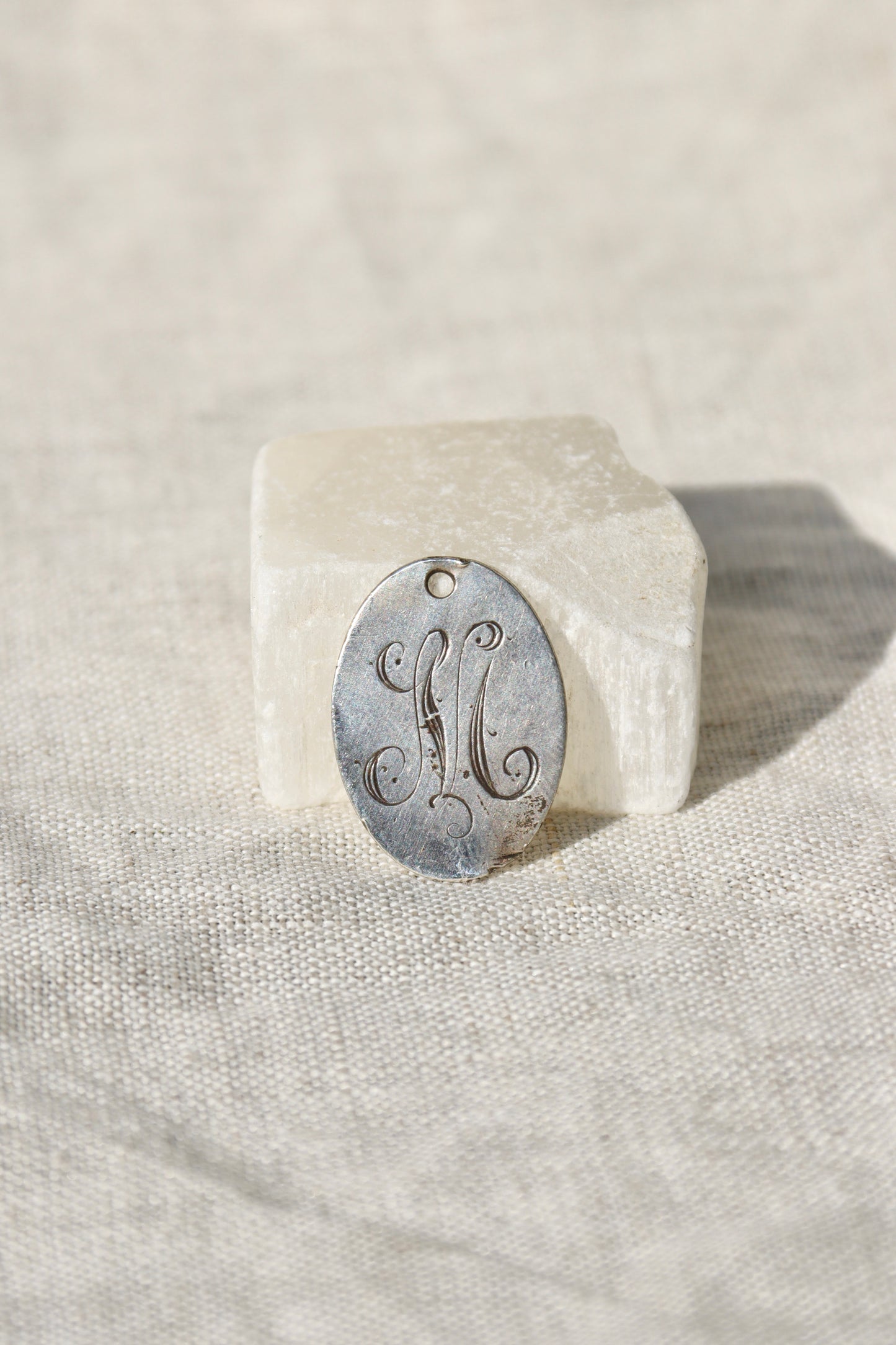 Vintage M Engraved Pendant -  Sterling Silver