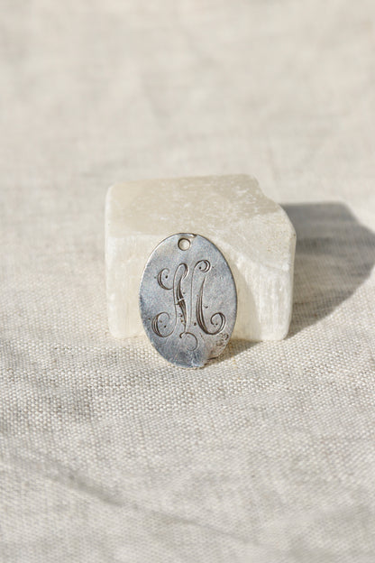 Vintage M Engraved Pendant -  Sterling Silver