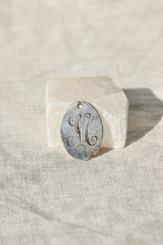 Vintage M Engraved Pendant -  Sterling Silver