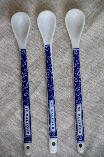 Set of 3 St Dalfour Blue and White Ceramic Jam Spoons