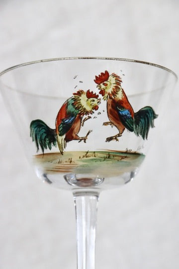 Handpainted Glass with Roosters