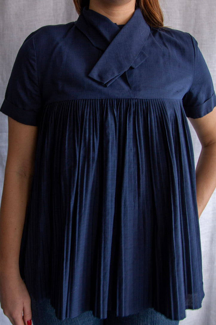 Dark Blue Cotton Top and Skirt Set