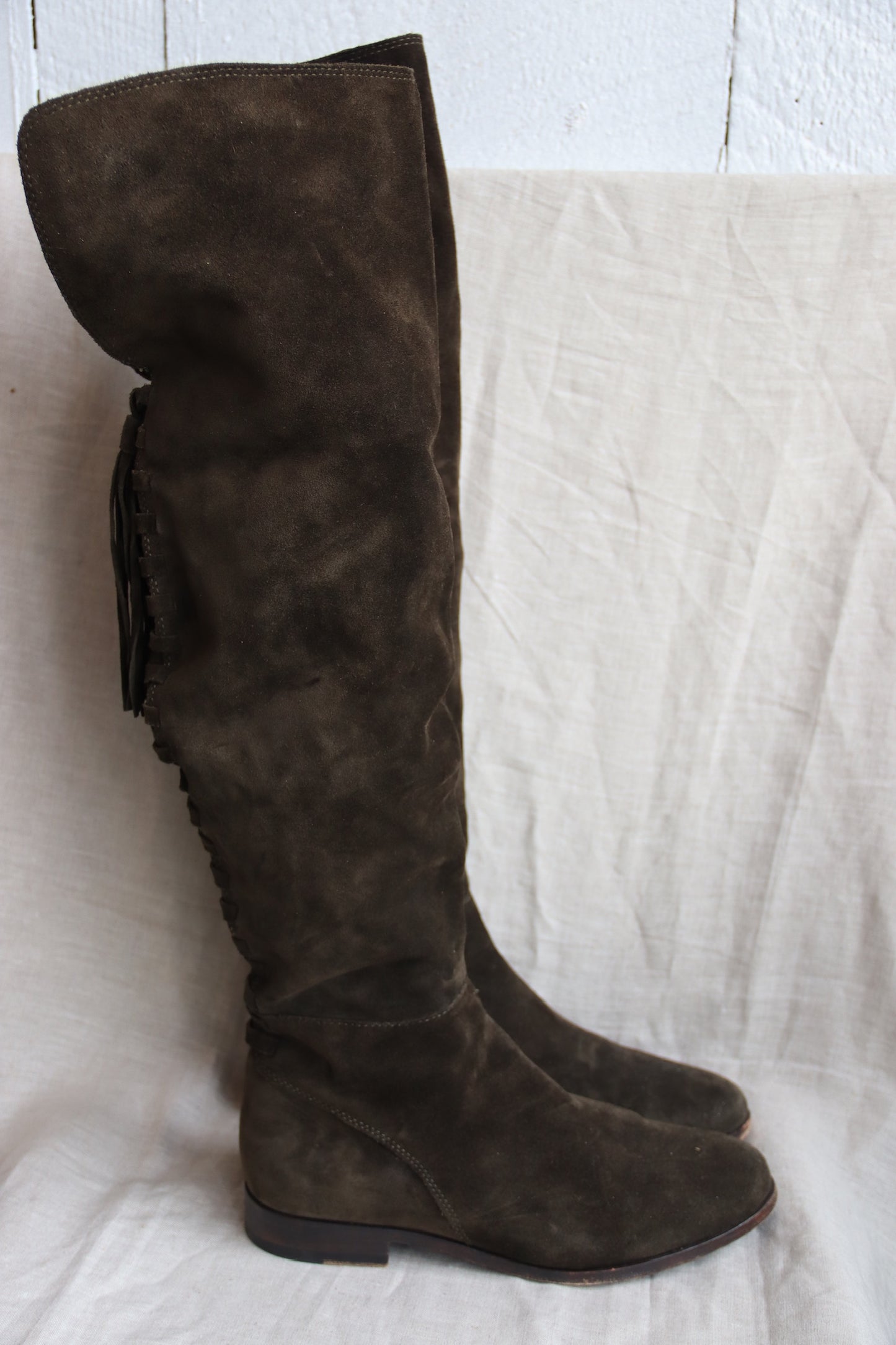 Frye Knee High Lace Up Suede Boots