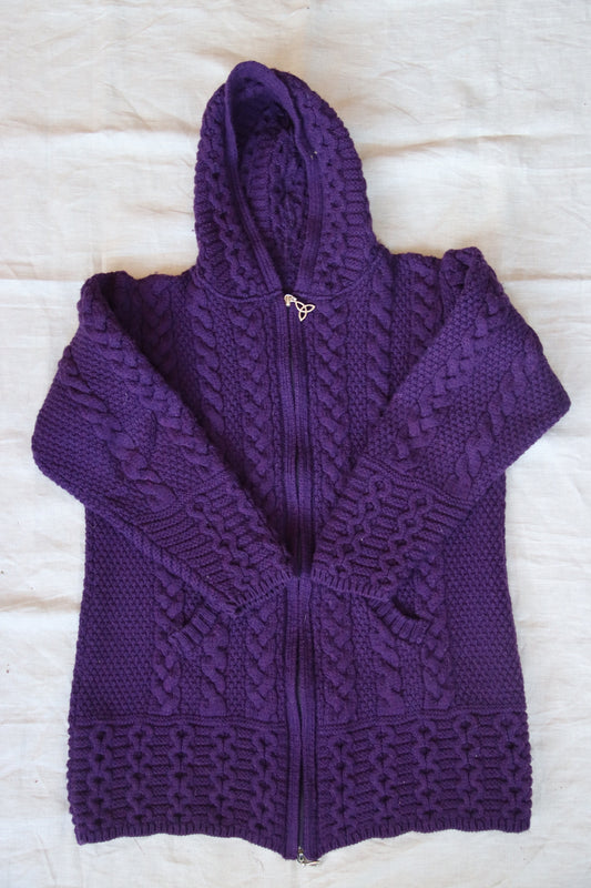 Purple Cable Knit Zip Sweater