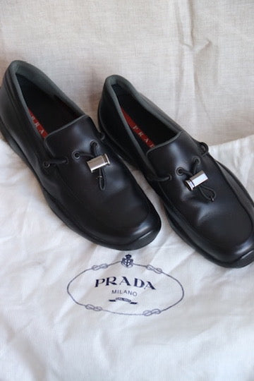 Prada 2352 Slip On Black Leather Loafers - 40