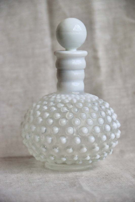 Vintage Fenton White Hobnail Decanter Perfume Bottle With Top