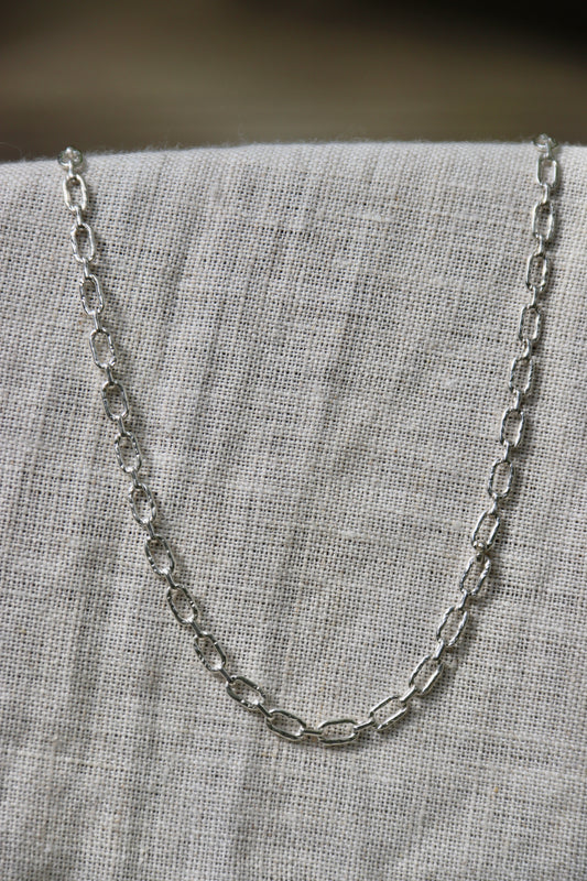 Sterling Silver Hammered Oval Chain Necklace