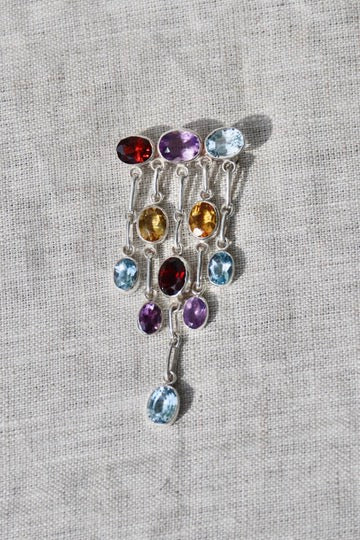 MultiGemstone Drop Pin - Sterling Silver