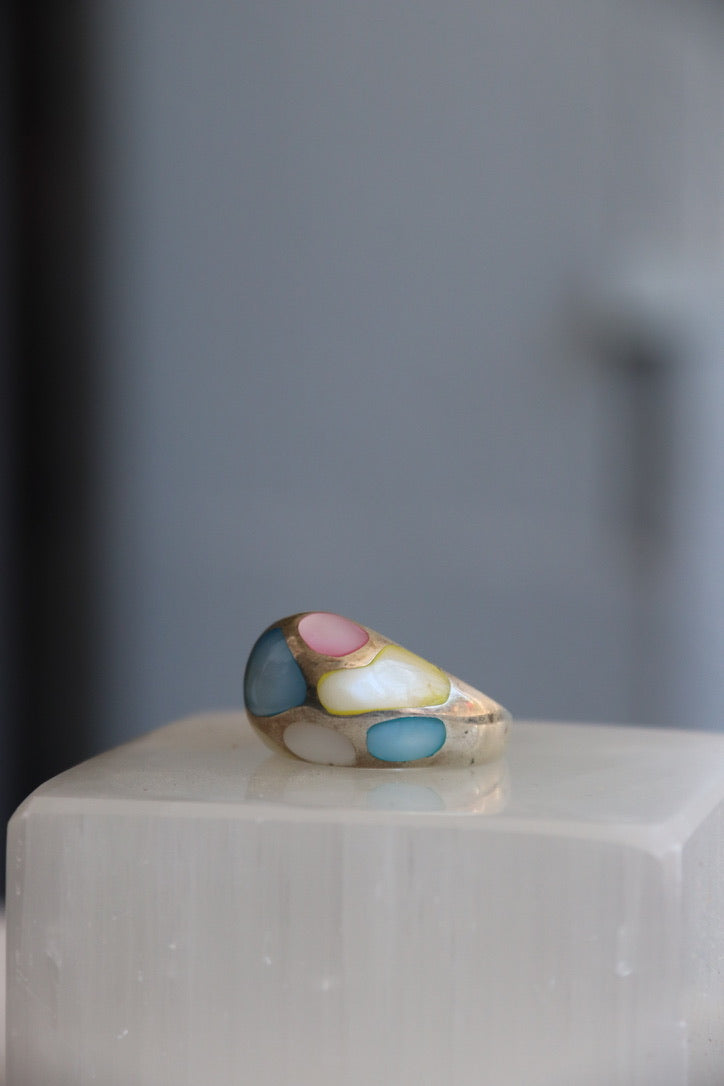 Sterling Silver Multicolored Inlay Ring