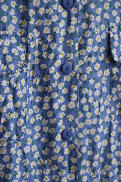 Blue Floral Silk Button Down Shirt