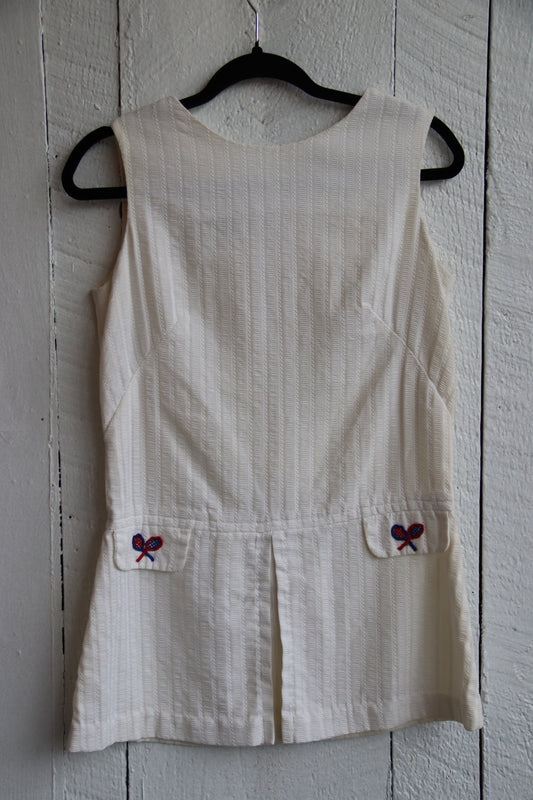 White Tennis Dress with Rackets - 1970s