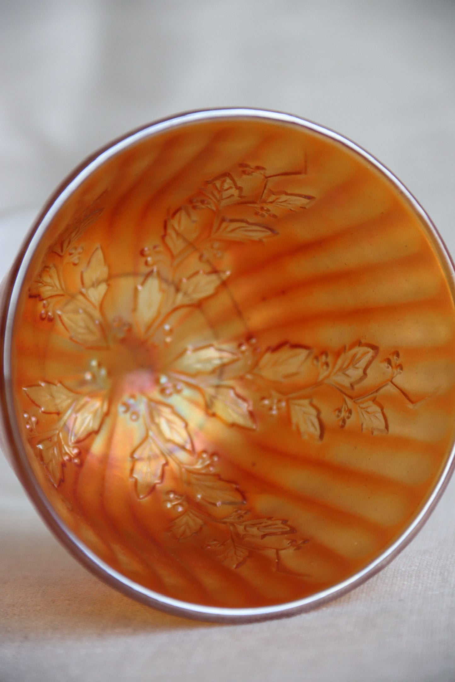 Orange Iridescent Glass Goblet