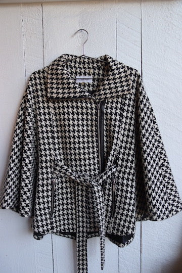 Calvin Klein Black and White Houndstooth Coat