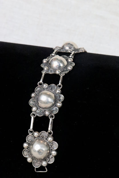 Sterling Silver floral medallion link bracelet