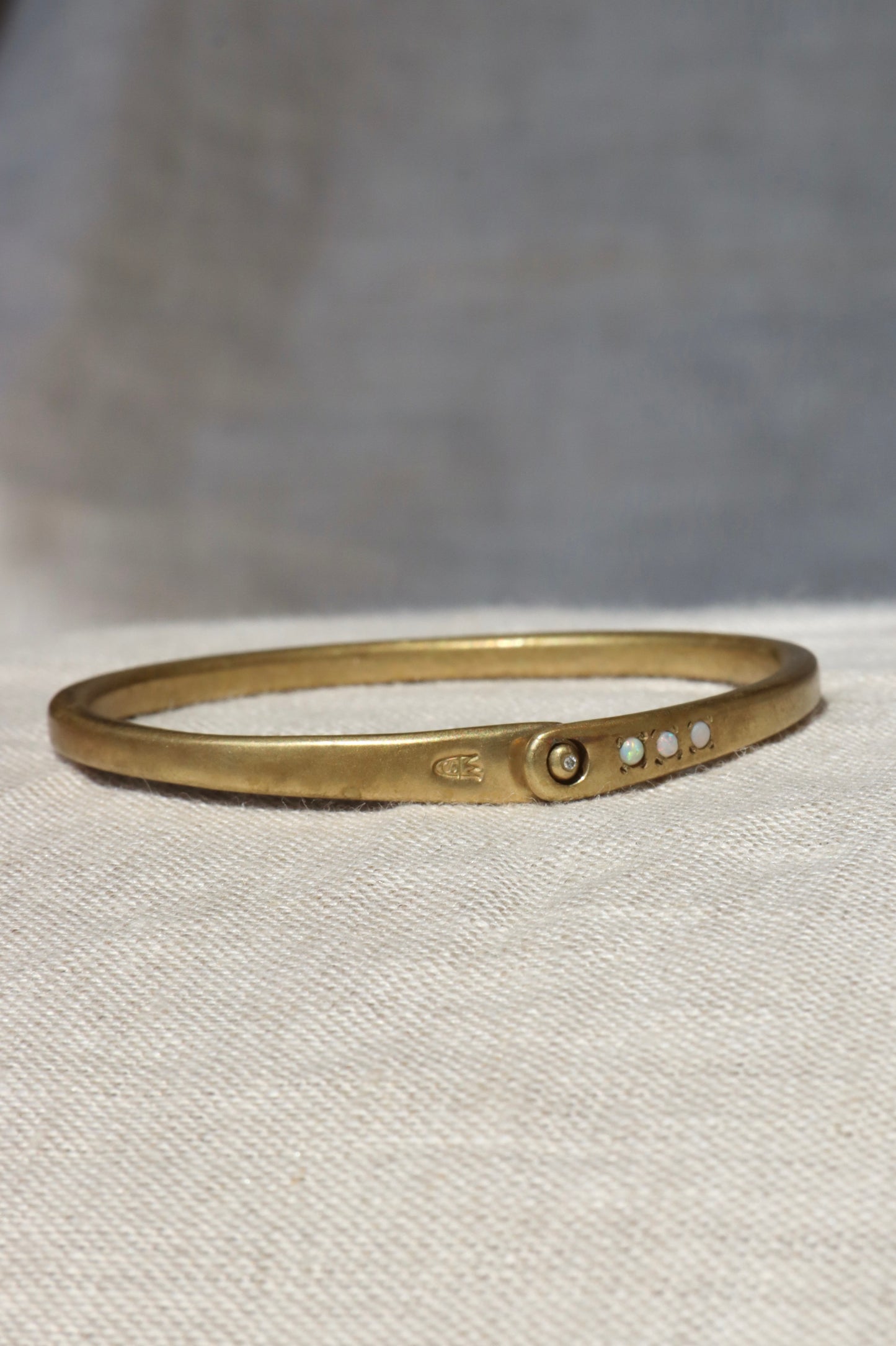 Scosha Brass Bangle Bracelet with Opal and Diamond