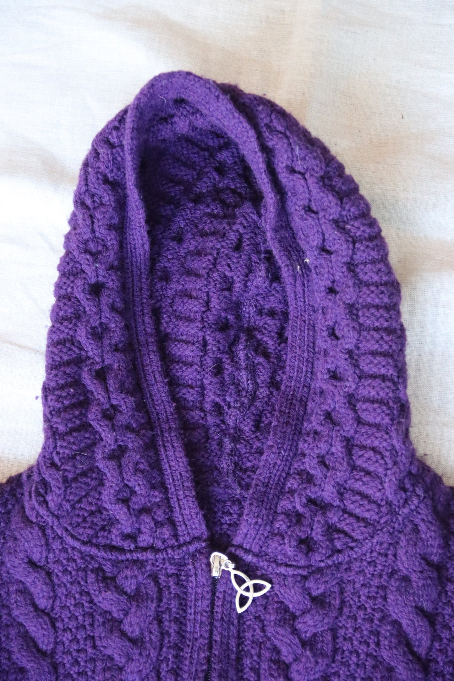 Purple Cable Knit Zip Sweater