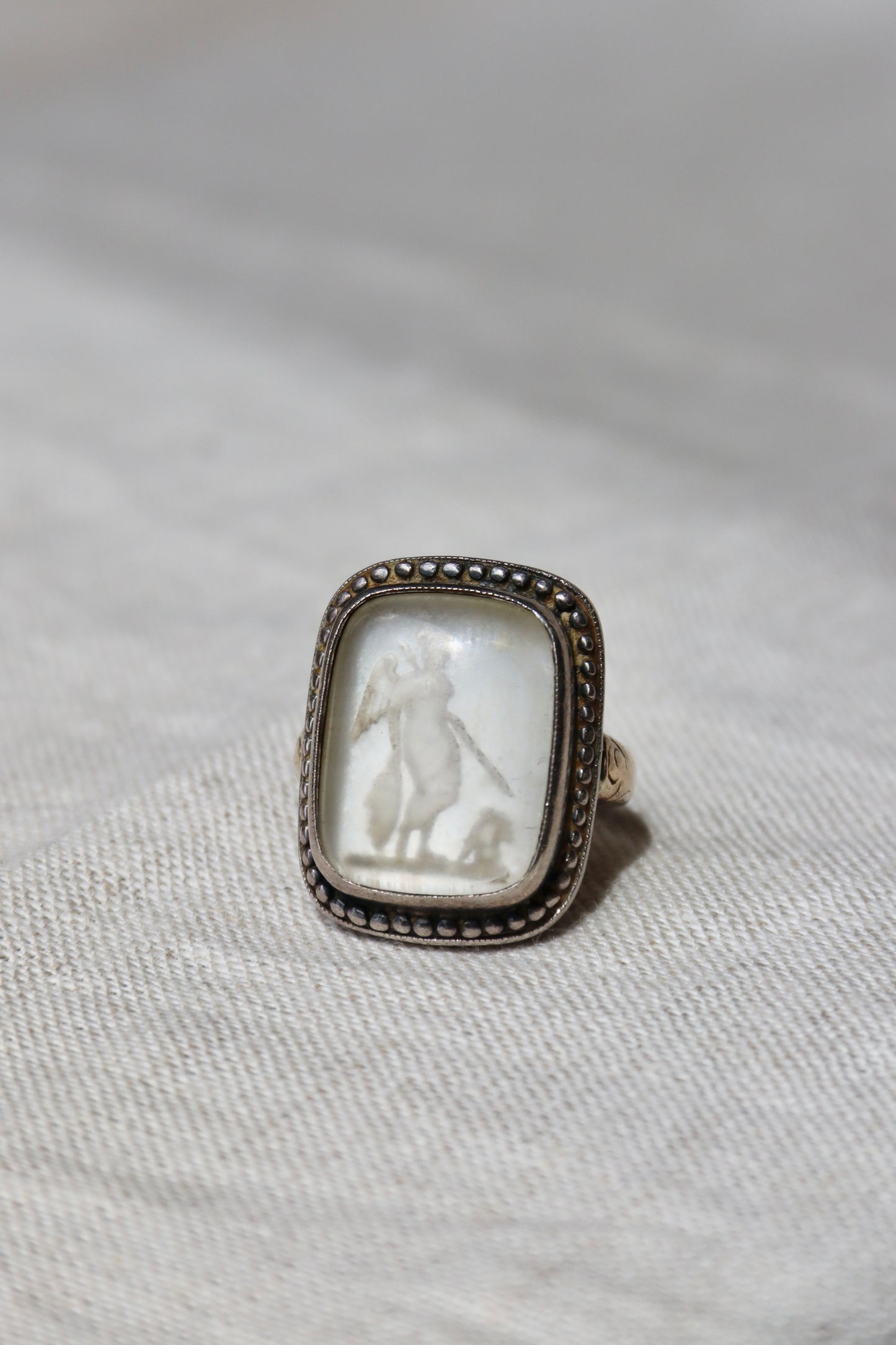 Vintage Gold and Silver Mother-of-Pearl Intaglio Ring