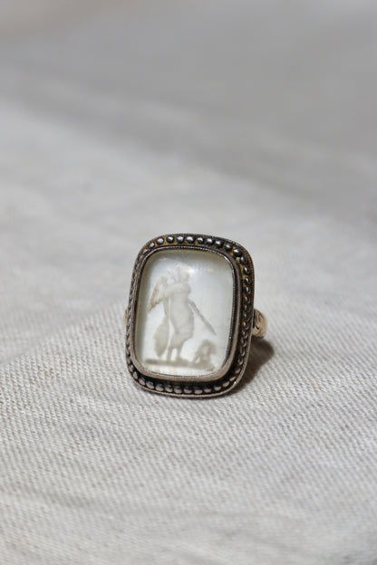 Vintage Gold and Silver Mother-of-Pearl Intaglio Ring