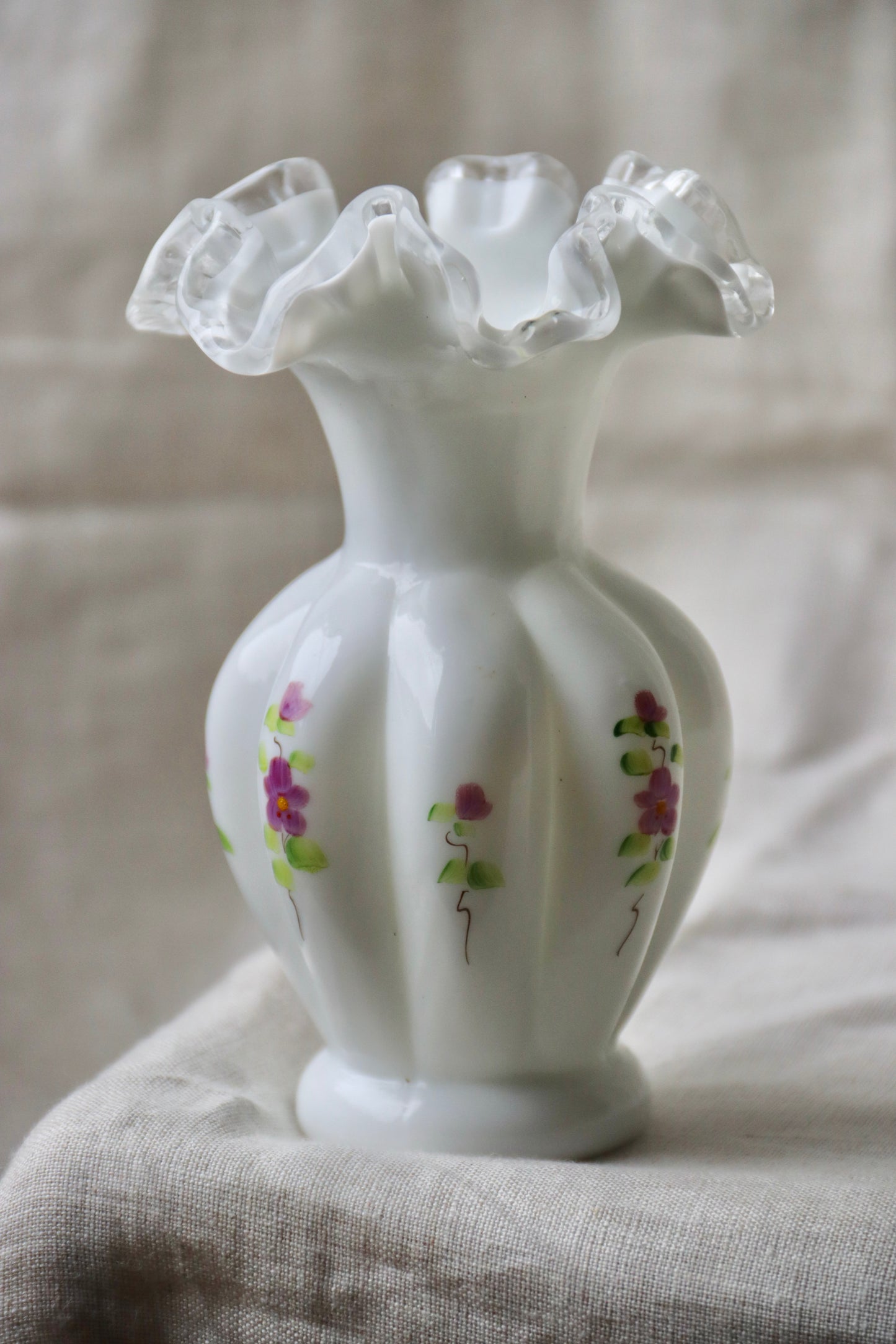 Fenton Hand-Painted Ruffled Rim Vase
