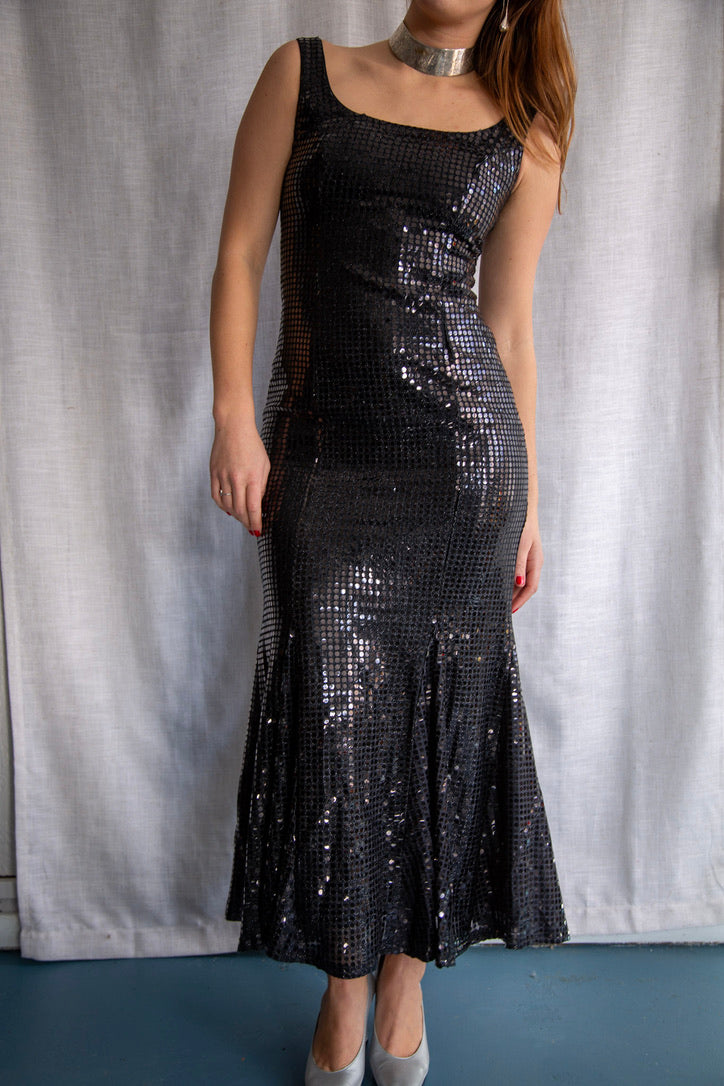 Nouveau Black Sequined Formal Dress