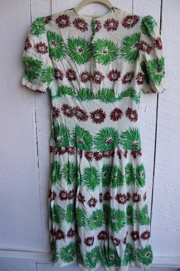 Vintage White with Green Flowers Dress - as is