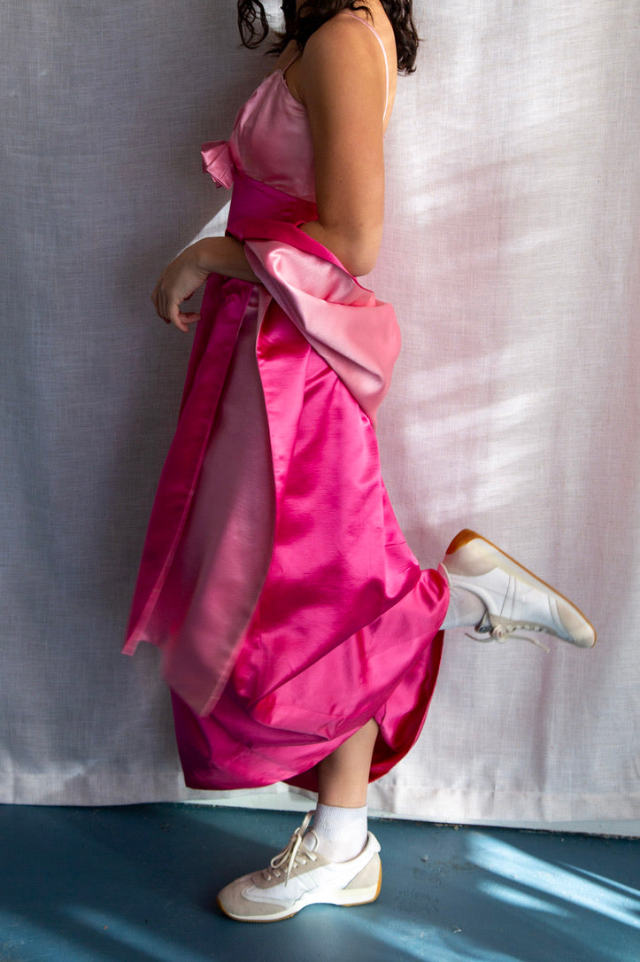 Vintage 60s Harry Keiser Pink Satin Evening Gown with Wrap Stole