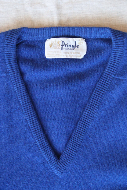 Vintage Pringle of Scotland Blue Cashmere V Neck Sweater