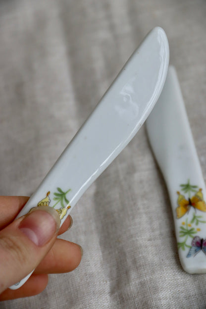 Set of Two Ceramic Butterfly Cheese Knives - as is