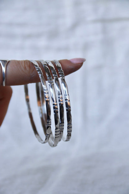 set of 4 Mexico Sterling Silver Stamped Bangle Bracelet