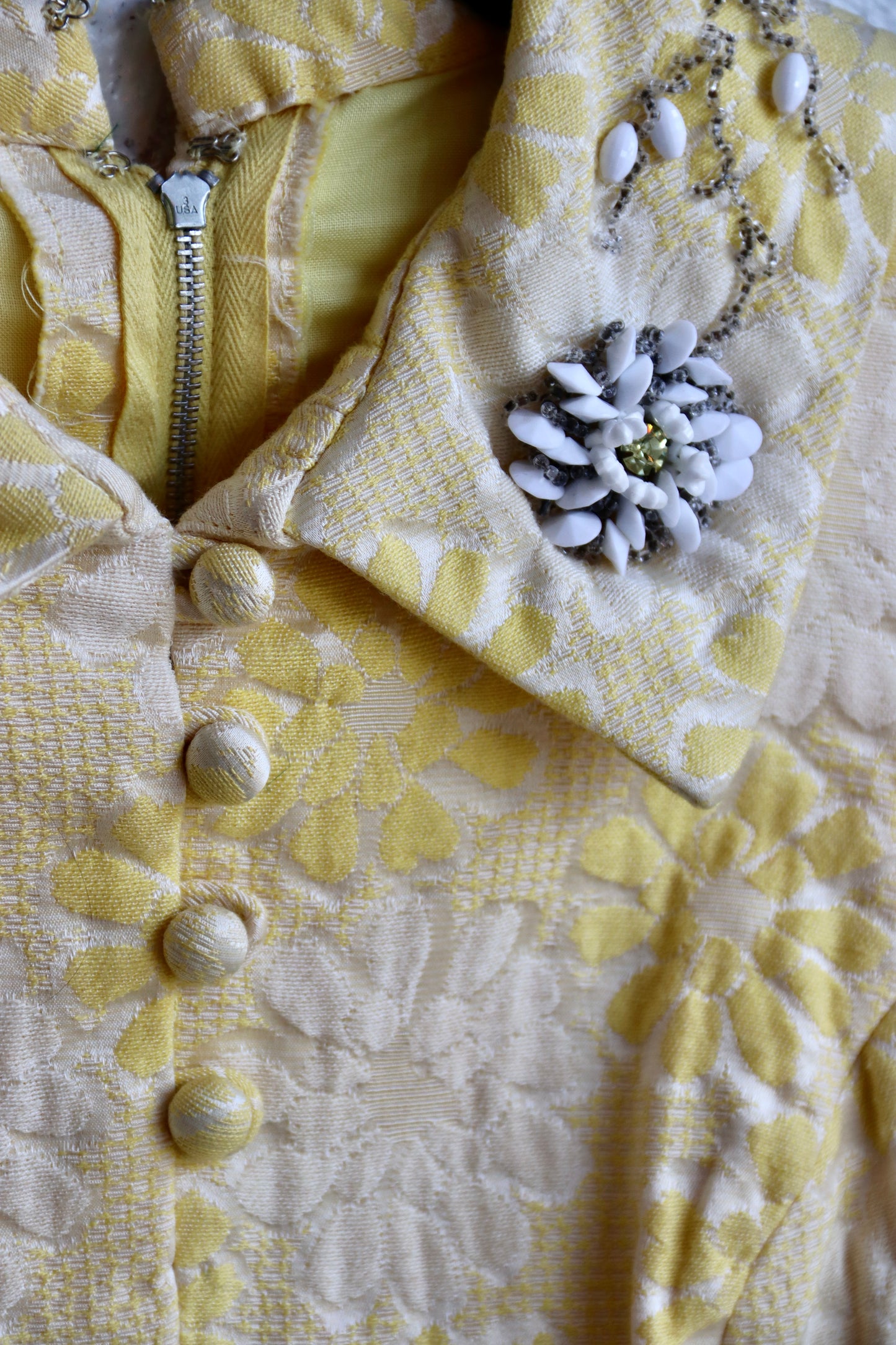 Vintage 60s Yellow Dress With Beaded Collar