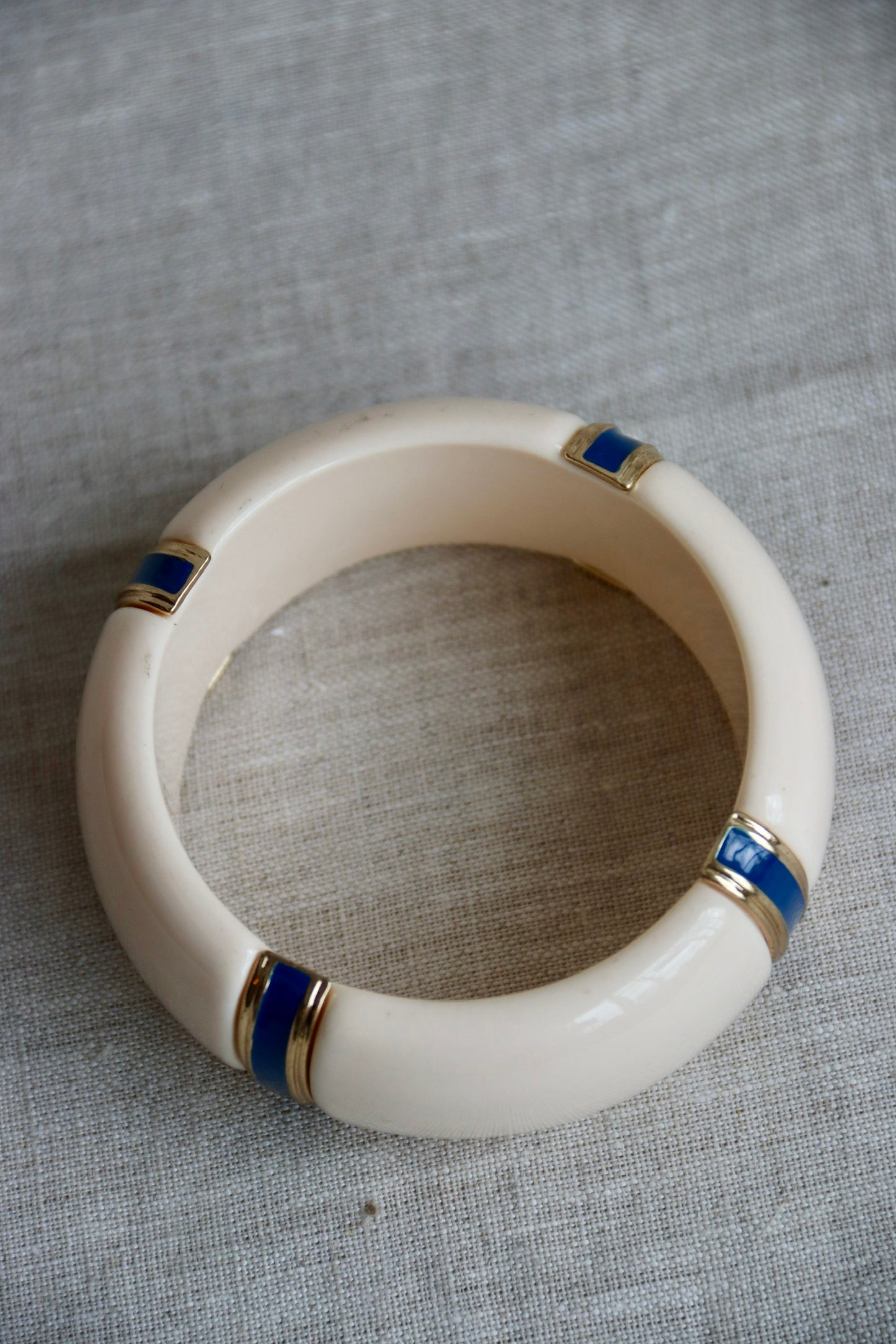 Cream, Blue, and Gold Bangle Bracelet