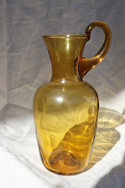Amber Art Blown Glass Pitcher and Bowl
