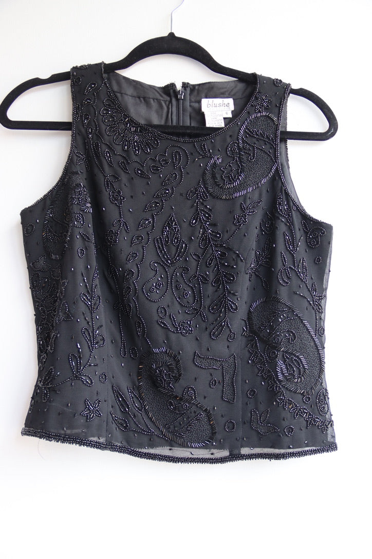Vintage Blushe Impressions Black Beaded Top