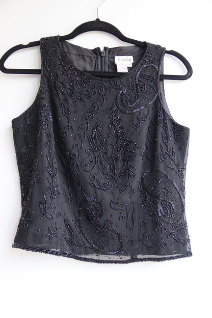 Vintage Blushe Impressions Black Beaded Top