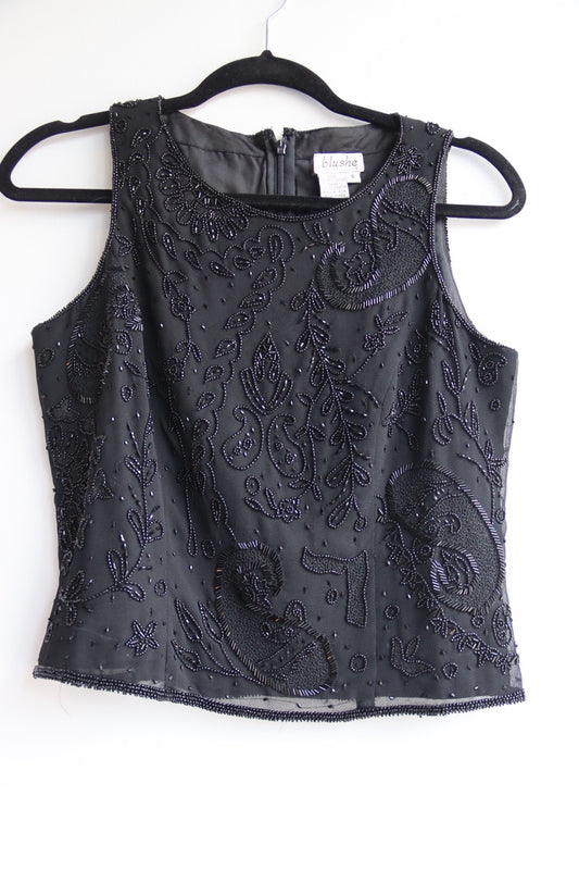 Vintage Blushe Impressions Black Beaded Top