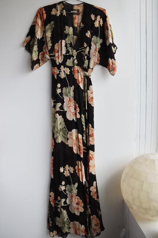 Reformation Black Floral Silk Dress