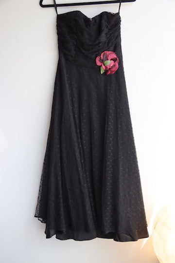 Scott McClintock black polka dot mesh strapless dress