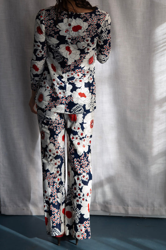 Vintage 70s Floral Pattern Top and Pants Set