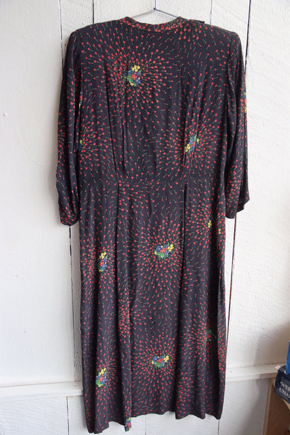 Vintage Puritan Forever Young Black Silk Floral Dress